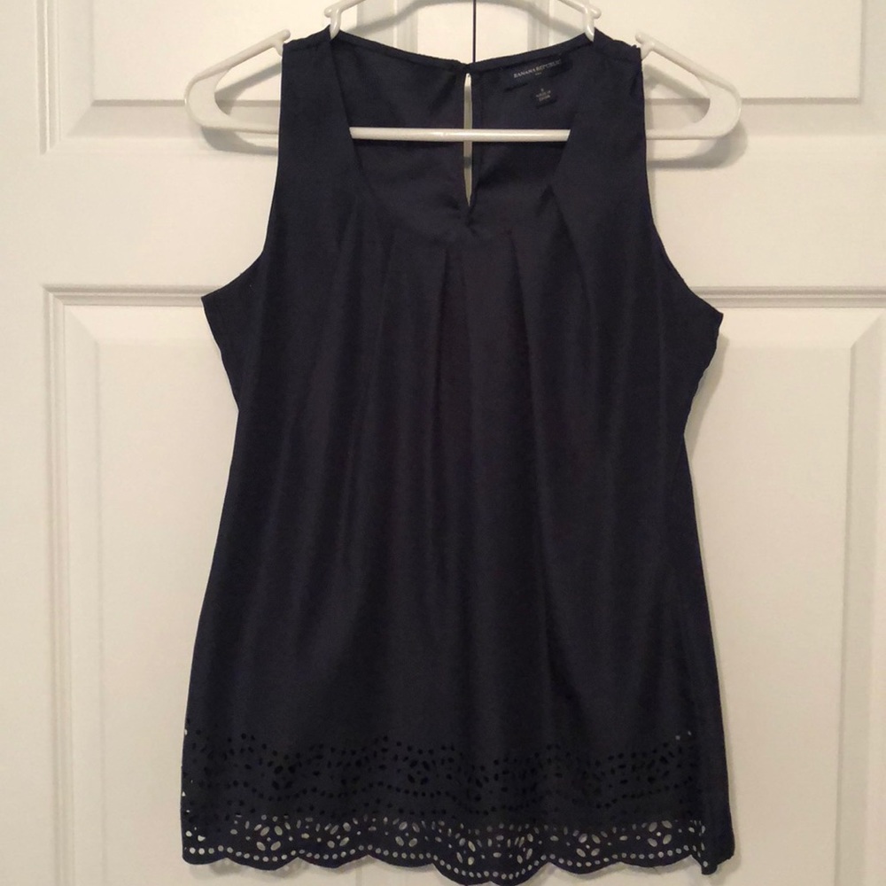 Navy sleeveless blouse banana republic.